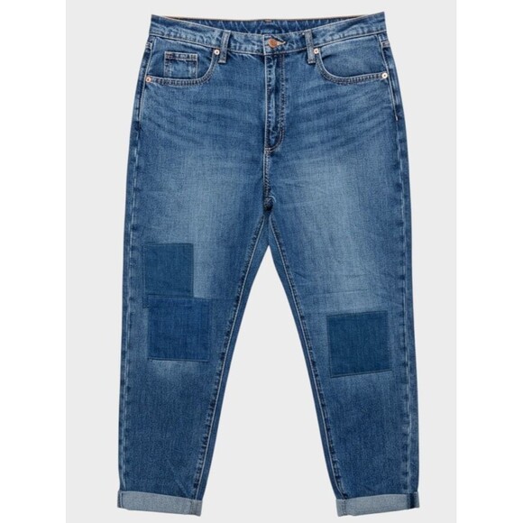 Universal Thread Boyfriend Jeans Womens 8/29R Blue Patchwork Tapered Cuff Denim - Picture 1 of 13